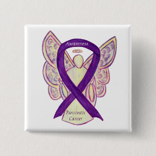 Badge Carré 5 Cm Cancer pancréatique Ange Sensibilisation Ruban Art