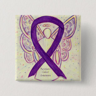 Badge Carré 5 Cm Cancer pancréatique Ange Sensibilisation Ruban Art