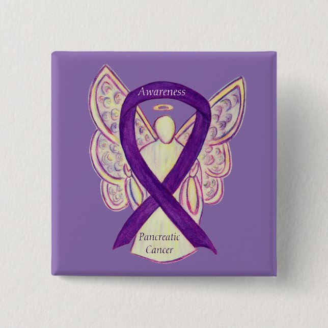 Badge Carré 5 Cm Cancer pancréatique Ange Sensibilisation Ruban Art (Devant)