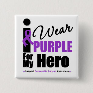 Badge Carré 5 Cm Cancer pancréatique je porte le héros pourpre de