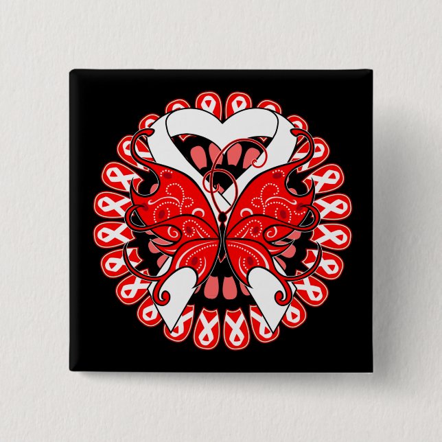 Badge Carré 5 Cm Cancer pulmonaire Cercle papillon de rubans (Devant)