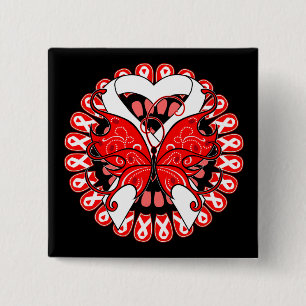 Badge Carré 5 Cm Cancer pulmonaire Cercle papillon de rubans