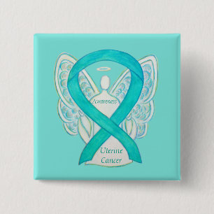 Badge Carré 5 Cm Cancer utérin Sensibilisation Turquoise Ruban Ange