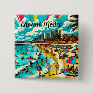 Badge Carré 5 Cm Cancun, Mexique avec une Vibe pop art