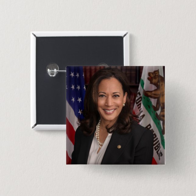 Badge Carré 5 Cm Candidat Kamala Harris à la présidence US 2024 (Devant & derrière)