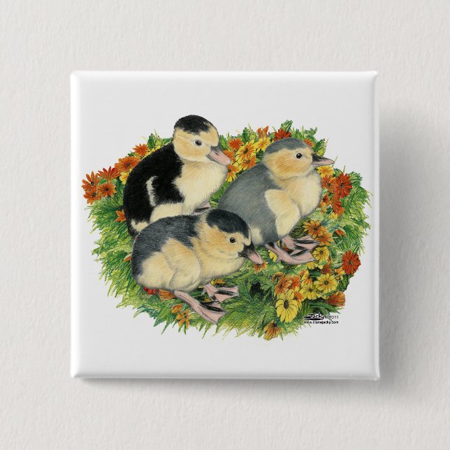 Badge Carré 5 Cm Canetons du jardin fleuri (Devant)