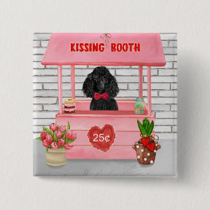 Badge Carré 5 Cm caniche Chien Valentine's Day Kissing Booth