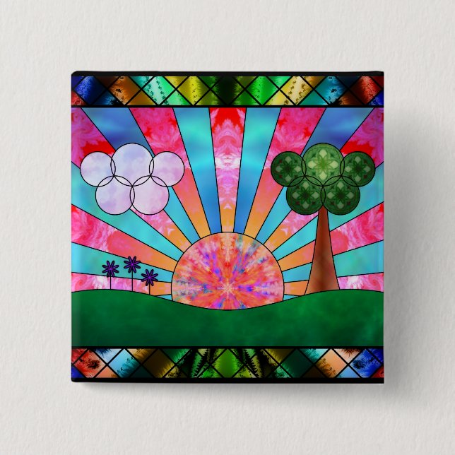 Badge Carré 5 Cm Cantique du bouton Soleil (Devant)