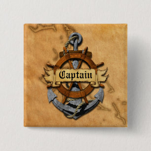 Badge Carré 5 Cm Capitaine Anchor et roue