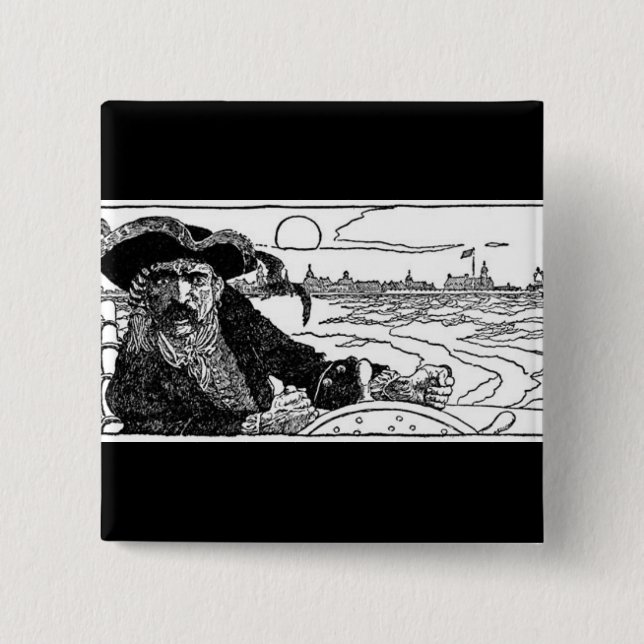 Badge Carré 5 Cm Capitaine pirate (Devant)