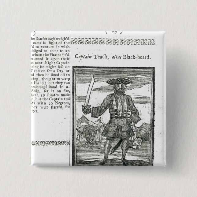 Badge Carré 5 Cm Capitaine Teach, alias barbe noire (Devant)