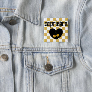 Badge Carré 5 Cm Capricorne Esthétique Gothique Damier Cerises Art