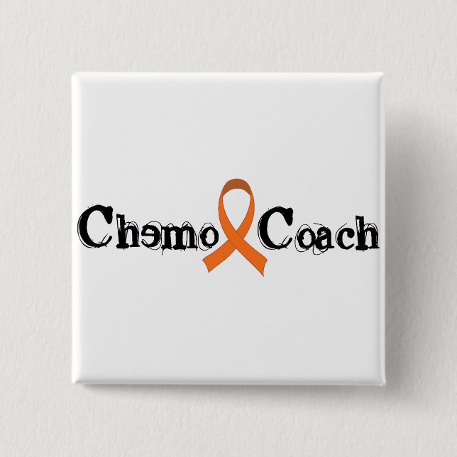 Badge Carré 5 Cm Car de chimio - ruban orange (Devant)