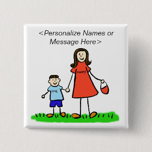 Badge Carré 5 Cm Caractères de famille de maman et son personnage É