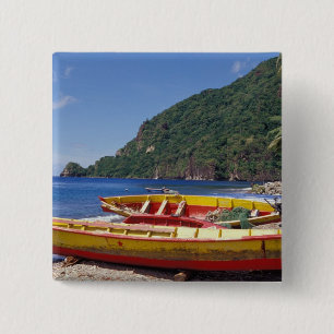 Badge Carré 5 Cm Caraïbes, BWI, Sainte-Lucie, voiliers, Soufrière.