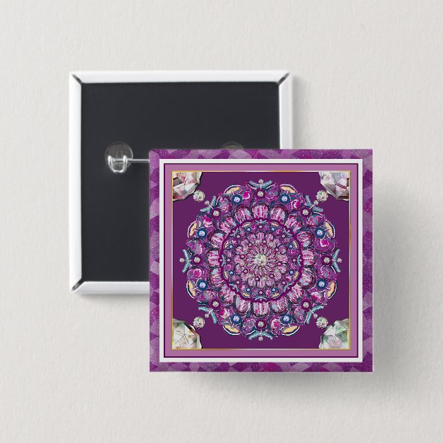 Badge Carré 5 Cm Cardinal Red Rosace (Devant & derrière)