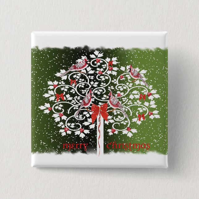 Badge Carré 5 Cm Cardinaux de Noël (Devant)
