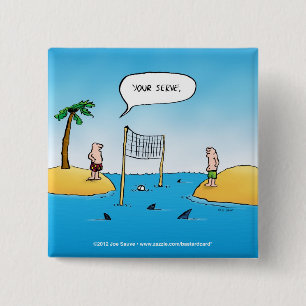 Badge Carré 5 Cm Caricature amusante de Shark Volleyball