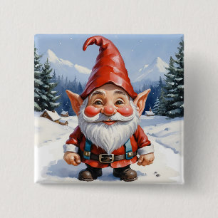 Badge Carré 5 Cm Caricature amusante Joyeux Noël Gnome