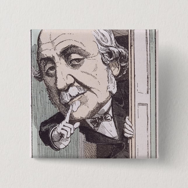 Badge Carré 5 Cm Caricature d'Albert, Duc de Broglie (Devant)