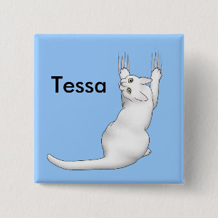 Badge Carré 5 Cm Caricature de chat blanc dessinant gratter et déch