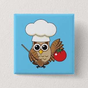 Badge Carré 5 Cm Caricature de Chouette à Cuisine mignonne