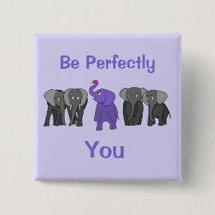 Badge Carré 5 Cm Caricature Eléphant Violet "Soyez Parfaitement Vou