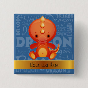 Badge Carré 5 Cm Caricature personnalisée Année du Dragon Word Art