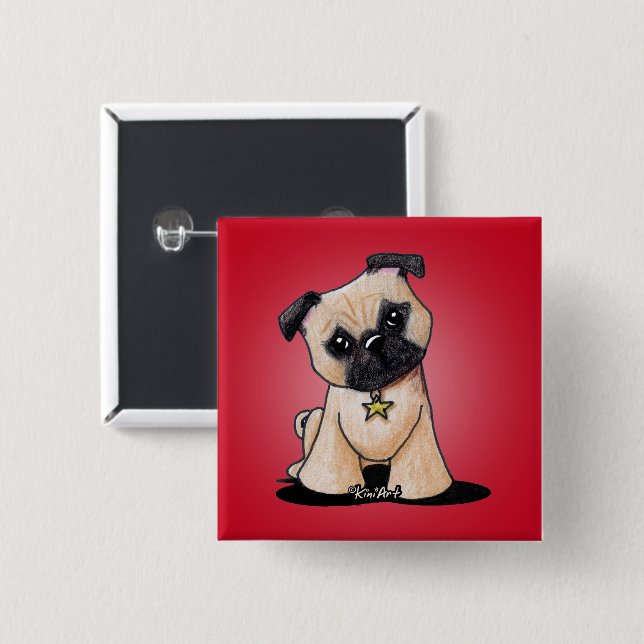 Badge Carré 5 Cm Carlin KiniArt (Devant & derrière)