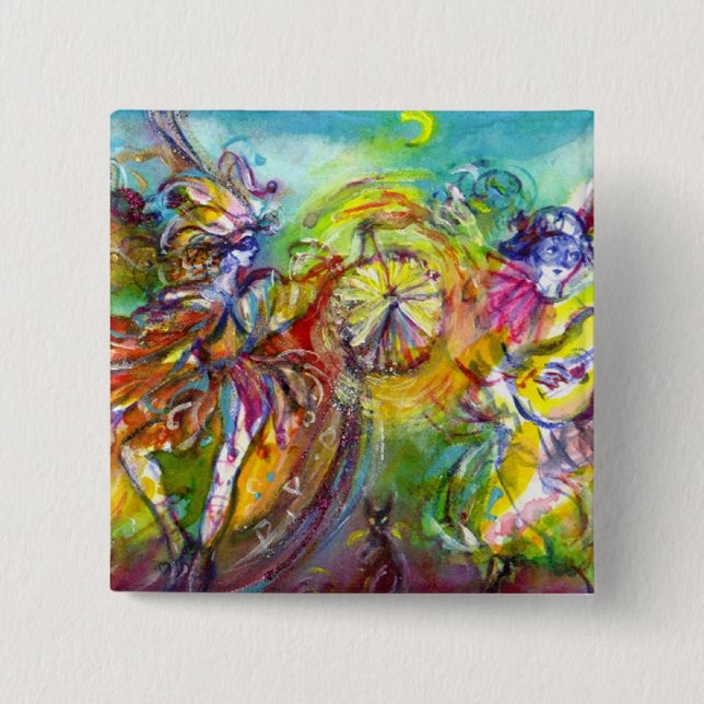 Badge Carré 5 Cm CARNAVAL ITALIEN / Danse, Musique, Théâtre (Devant)