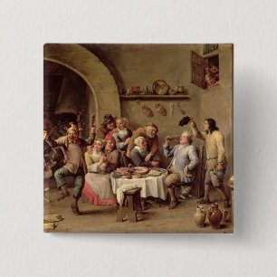 Badge Carré 5 Cm Carnaval : "Le Roi Boit", 1690 (huile sur le