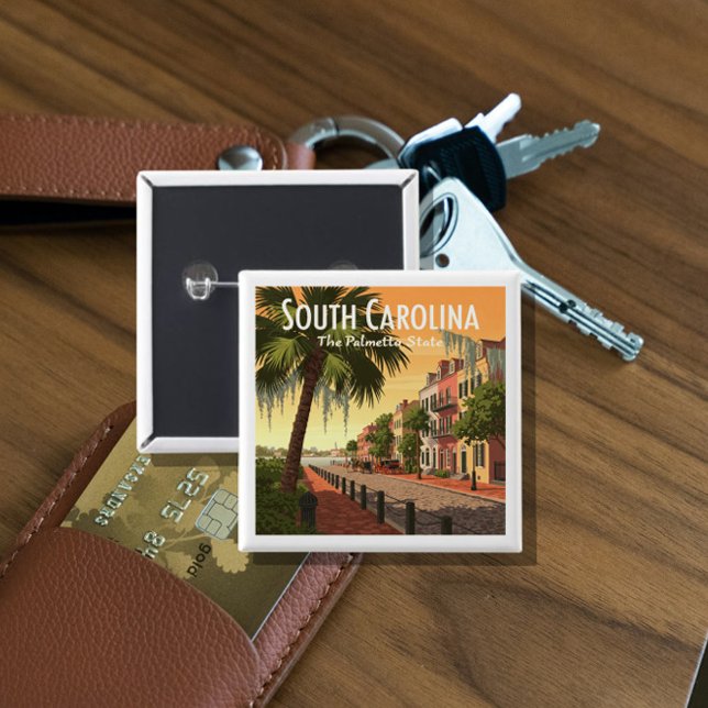 Badge Carré 5 Cm Caroline du Sud vintage (Créateur téléchargé)