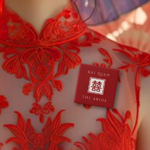 Badge Carré 5 Cm CARRÉ BRIDE Red Double Bonheur Mariage chinois