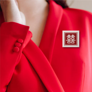 Badge Carré 5 Cm Carré classique double bonheur Mariage chinois