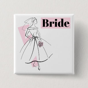 Badge Carré 5 Cm Carré du bouton de la mariée rose de mode