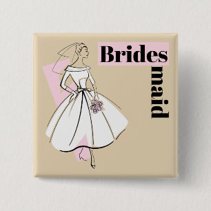 Badge Carré 5 Cm carré du bouton Neutral Bridesmaid de la mariée 