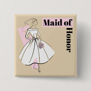 Badge Carré 5 Cm carré du bouton Neutral Maid of Honor de la mari