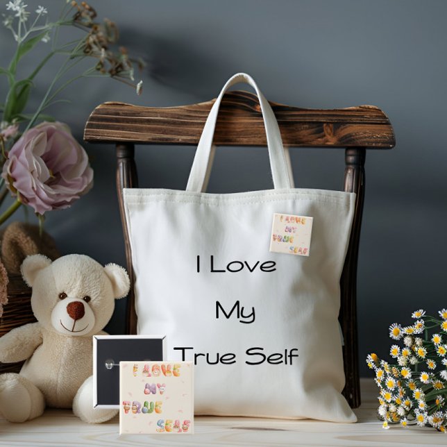 Badge Carré 5 Cm Carré | J'Aime Mon Véritable Moi (Créateur téléchargé)