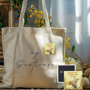 Badge Carré 5 Cm Carré   Joli lapin tenant du tournesol