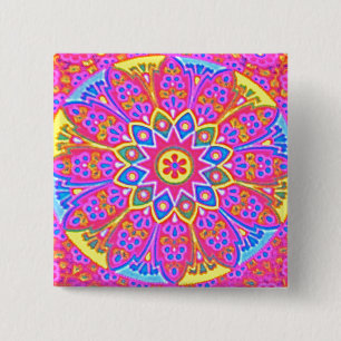 Badge Carré 5 Cm Carré rose de bouton de mandala
