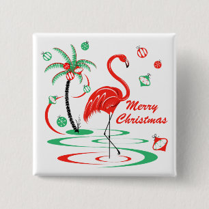 Badge Carré 5 Cm Carré rouge de Joyeux Noël de Flamant rose de Noël