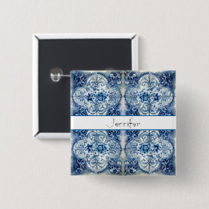 Badge Carré 5 Cm Carreaux antiques en bleu de Delft, personnalisabl