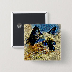 Badge Carré 5 Cm Carreaux de mosaïque de chat siamois aux yeux bleu