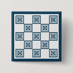 Badge Carré 5 Cm Carrelage bleu et blanc