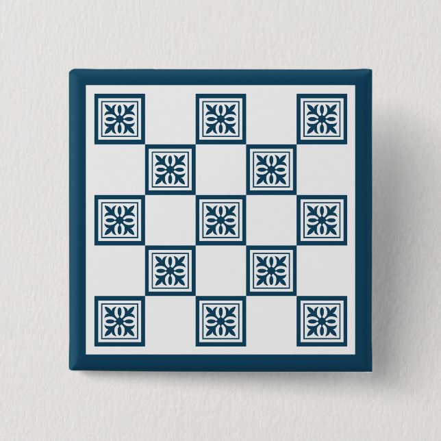 Badge Carré 5 Cm Carrelage bleu et blanc (Devant)