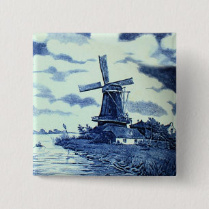 Badge Carré 5 Cm Carrelage bleu vintage Delft - Windmill