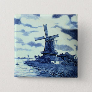 Badge Carré 5 Cm Carrelage bleu vintage Delft - Windmill