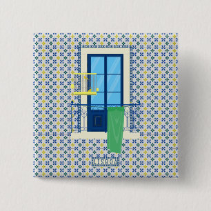 Badge Carré 5 Cm Carrelage portugais et balcon de fenêtre avec oise
