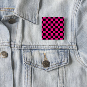 Badge Carré 5 Cm Carrés à carreaux rose vif noir géométrique rétro