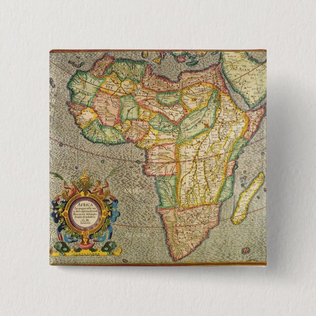 Badge Carré 5 Cm Carte antique du monde de Mercator de l'Afrique, 1 (Devant)